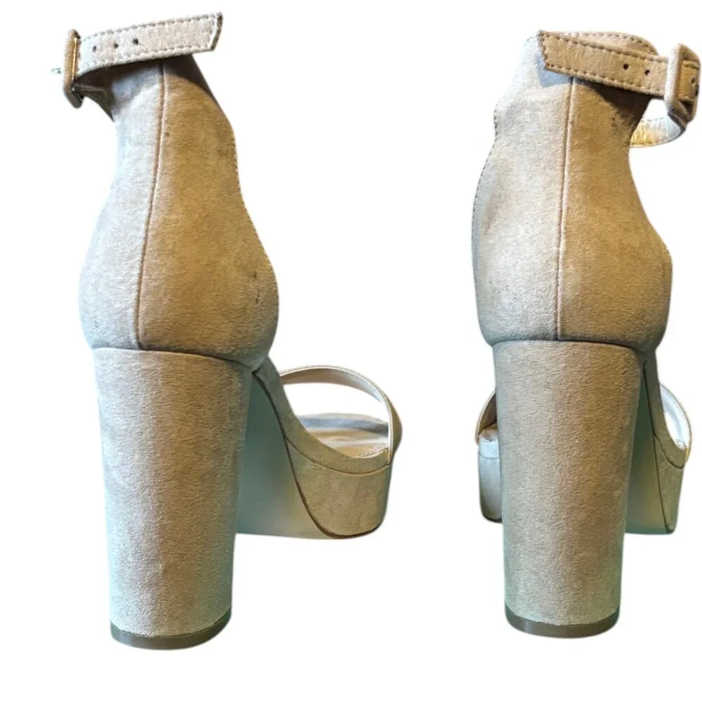 Ankis 4 Inches Chunky Platform heels Sandals Women Nude Suede sz 7‎